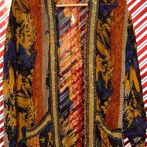 Vibrant Multicolor Safari Jungle Kimono Jacket Open Front Top